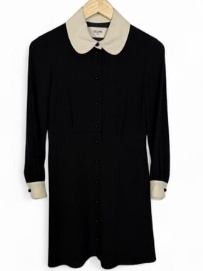 celine black and white dress Celine // Black & White Asymmetrical Shift Dress – VSP Consignment main image 0